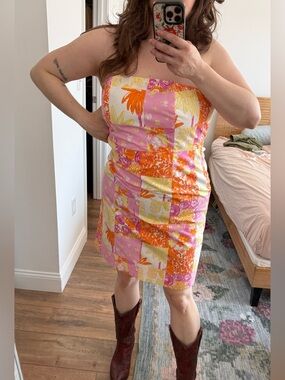 Vintage Lilly Pulitzer Patchwork Strapless Dress Size 10